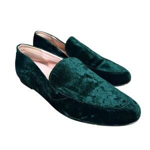 J Crew Green Cecile Smoking Velvet Slipper Loafers Size 8